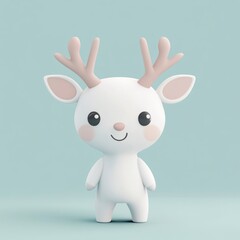 Obraz premium Cute cartoon white reindeer with antlers.