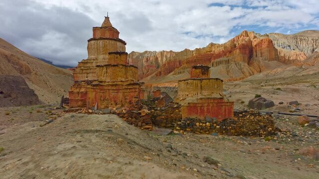 Sacred Tibetan Chorten In The Rugged Upper Mustang