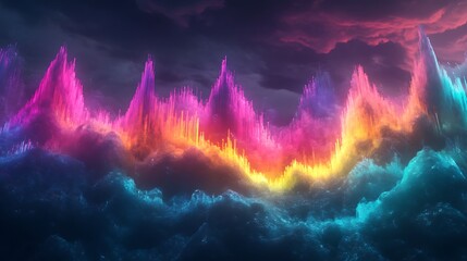 Fototapeta premium Abstract Neon Landscape Vibrant Colorful Digital Art
