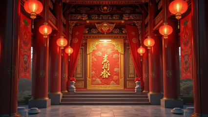 Obraz premium Chinese New Year Temple Festive Decor - Asian-inspired design