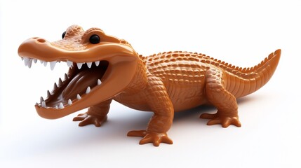 Fototapeta premium Playful orange alligator toy isolated on white.