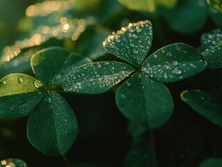 Emerald Droplets on Clovers