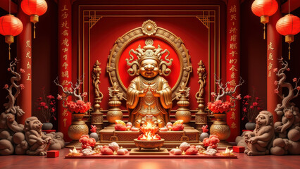 Fototapeta premium Golden God of Wealth Statue Lunar New Year - 3D renders