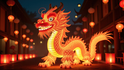 Illuminated Dragon Lantern, Chinese Festival - Asian Culture & Trad.