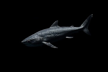 Naklejka premium Dark gray shark swimming in black background.