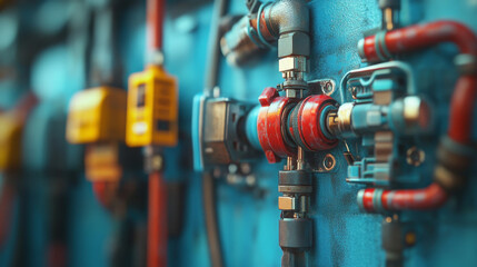Close up of professional electrical system components and pipes