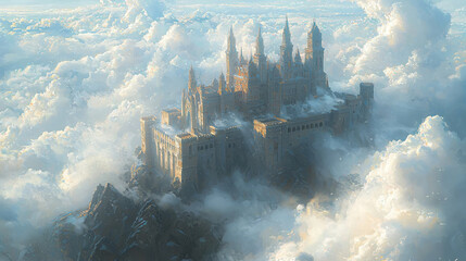 Fototapeta premium Majestic Castle Above the Clouds A Fantasy Realm