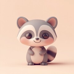 Fototapeta premium Adorable cartoon raccoon, cute animal character, digital illustration.