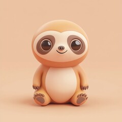 Adorable cartoon sloth sitting on a peach background.