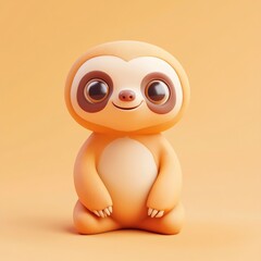 Cute cartoon sloth sitting on orange background.