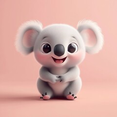 Obraz premium Adorable cartoon koala bear sitting on pink background.