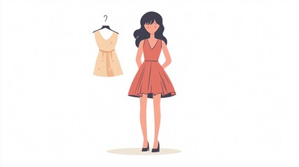 Fototapeta premium Wide Angle Centered Composition of Girl Trying on Dress