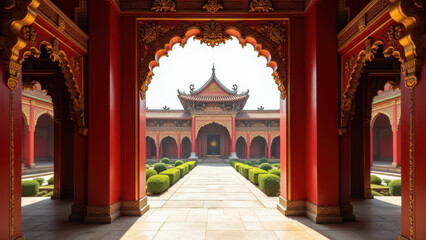 Obraz premium Majestic Chinese Palace Architecture 3D Render - 3D Architectural R.