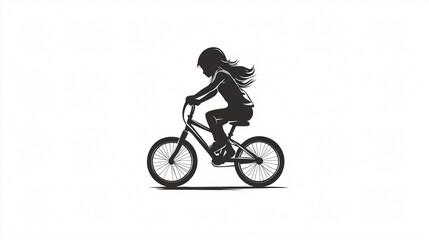 Obraz premium Silhouette Logo of Little Girl Cycling | Active Lifestyle Vector Illustration