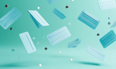 Abstract light blue rectangles falling on teal background.