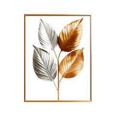 Framed Botanical Print with Gold Accents and Tropical Leaf on transparent background