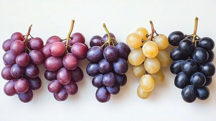 Fototapeta premium Assorted Grapes in Various Varieties Displayed Artistically Against White Background