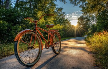 Obraz premium Vintage bicycle on sunlit path.
