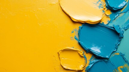 Abstract painting with bold yellow and blue strokes