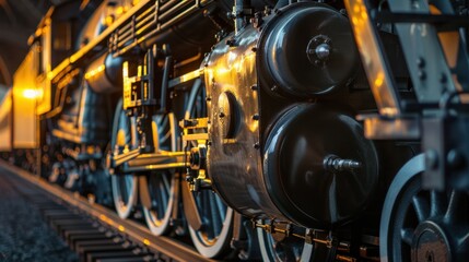 Fototapeta premium Train Locomotive: A formidable engine weighing tons, capable of pulling heavy loads over extended distances, providing critical support for freight and passenger travel. 