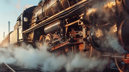Naklejka premium Train Locomotive: A heavy, powerful engine designed to pull vast freight and passenger loads over long distances, essential for long-range transportation. 