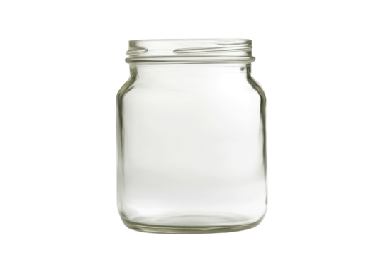 One empty glass jar isolated on white PNG