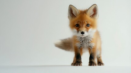 Obraz premium Adorable red fox kit standing on a white background.