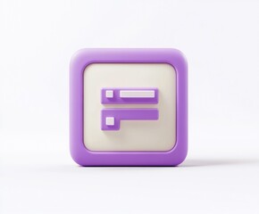 3D render of a purple square button with a minimalist design.