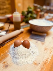 Eggs and Flour Ready to Make Fresh Pasta in Cooking Class in Florence Italy
