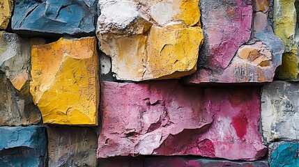 Beautiful stone wall with rough textures and diverse colors creating a unique backdrop