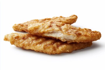 Crispy golden-brown fried fish fillets, flaky meat, delicious.
