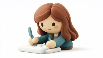 3D render of a girl writing on a paper.