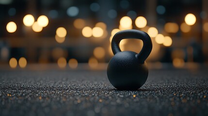 Fototapeta premium Black Kettlebell on Dark Glittery Surface at Night