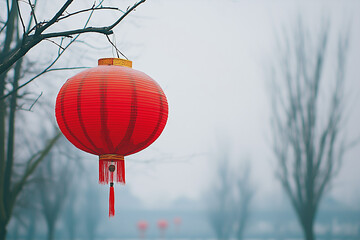 Obraz premium Traditional red Chinese lantern hanging for a festive celebration