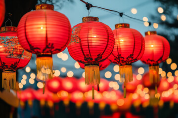 Traditional red Chinese lantern hanging for a festive celebration