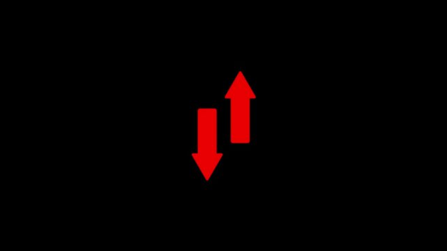 Up and down arrow pointer icon sign symbol animation.The Two Lane highway street sign icon.Sweep up down animation.direction arrow animation on a black background.