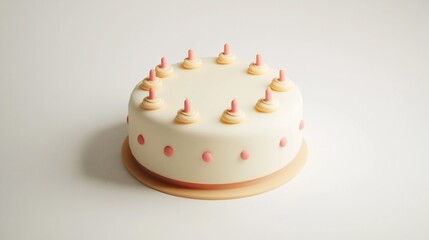 Delicious vanilla birthday cake with pink candles and dots.