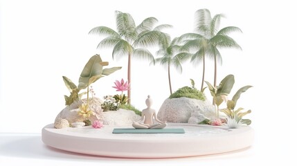 Obraz premium Serene woman meditating on a tropical island paradise.