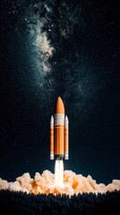 Fototapeta premium Rocket Launch at Night Space Exploration Milky Way Night Sky Forest