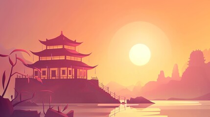 Fototapeta premium Fantasy_landscape_chinese_temple_fantasy_background