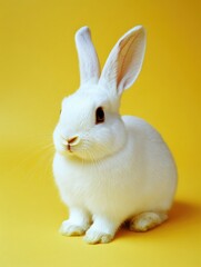 Obraz premium White Rabbit on Yellow Background