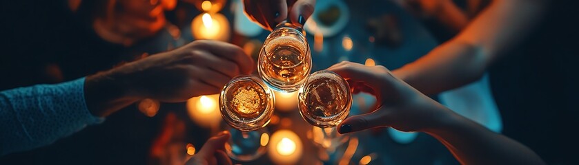 Close-up of Hands Toasting with Glasses of Champagne