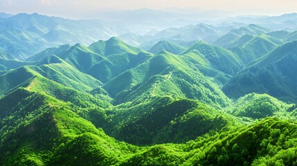 Fototapeta premium Serene Green Mountainscape: A Breathtaking Panorama of Lush Hills