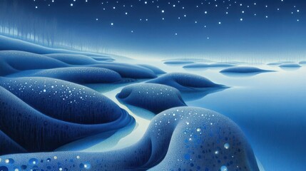 Tranquil Lake Under Starry Sky, Enchanting Moonlit Scene