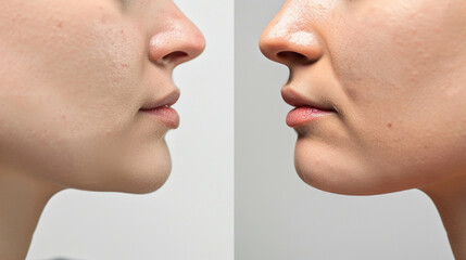 Obraz premium A before-and-after photo of a patient who had a jawline enhancement. stock image, hd quality, 
