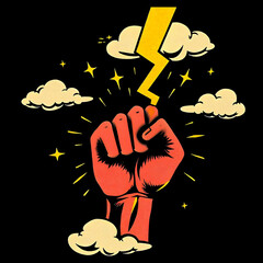 Hand holding a lightning bolt, Generated image