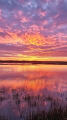 Obraz premium Vibrant Sunset Colors Reflecting On Calm Water