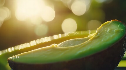 Sunlit Avocado Slice Closeup Showing Creamy Texture