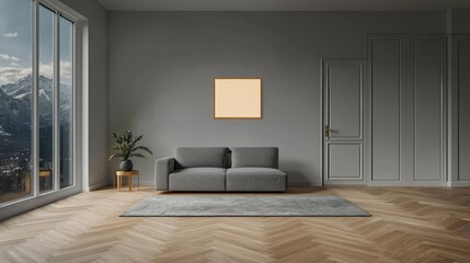 Modern Living Room Interior Design  Mountain View  Grey Sofa  Hardwood Floor