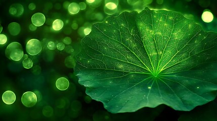 Green Leaf Closeup With Bokeh Background